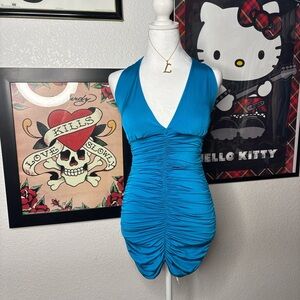 Blue Ruched Club Bodycon Dress